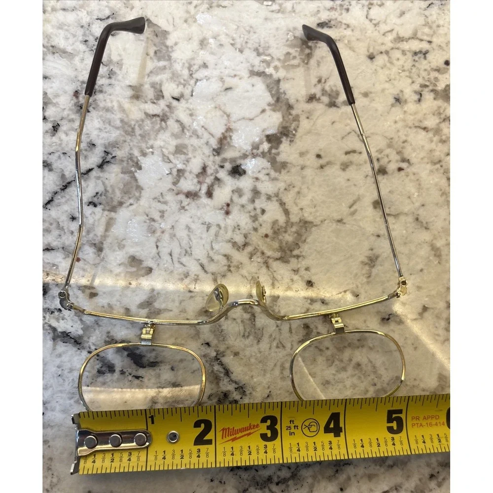 Vintage Reading Glasses Flip Down Lenses Gold‎ Tone Metal 1960s Steampunk